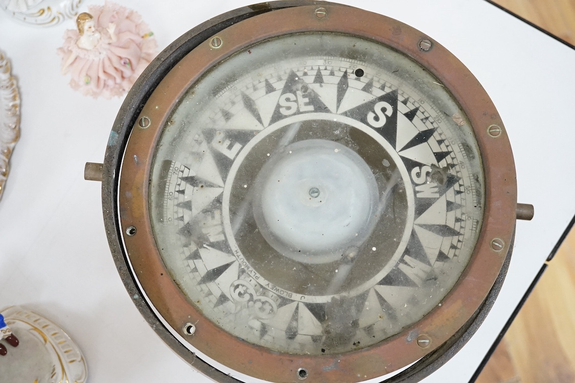 A J. Blowey ship's compass, in gimbals. Condition - poor to fair
